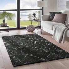 Taracarpet Teppich Supersoft Kurzflor-Teppich Valetta Marmor Blitz modern marmoriert waschbar für Wohnzimmer Schlafzimmer Jugendzimmer Badezimmer aus Polyester schwarz-weiß 160x230 cm - Schwarz-weiß - Übersicht 1