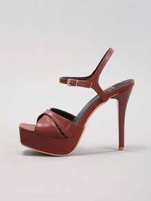 女士防水厚底高跟凉鞋，露趾性感派对正装鞋，时尚细高跟鞋，棕色