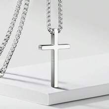 1 Piece Of Simple And Fashionable Hip-Hop Street Style Cross Pendant Stainless Steel Necklace Suitable For Men To Wear On The Street Every Day