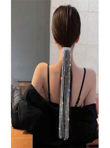 1 pièce Chaîne de cheveux pour queue de cheval basse à la mode, accessoire de fête scintillant avec strass et glands, bijou pour cheveux