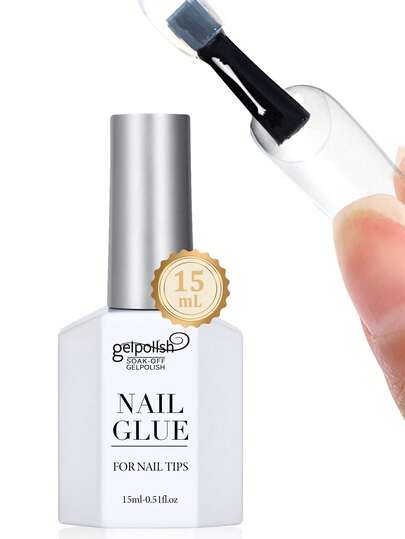 15ml superstarkt nagellim för akrylnaglar, nageltips, press-on-naglar, lösnaglar, salongskvalitet, nagellim med pensel, enkel applicering, hållbart och långvarigt lösnagellim