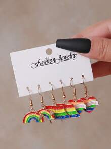 6pcs/Set Pride Month Earrings, Fashionable LGBT Rainbow Heart Shaped Earrings Set, Suitable For Men And Women, Great Gift For Friends And Girlfriends, Holiday Present