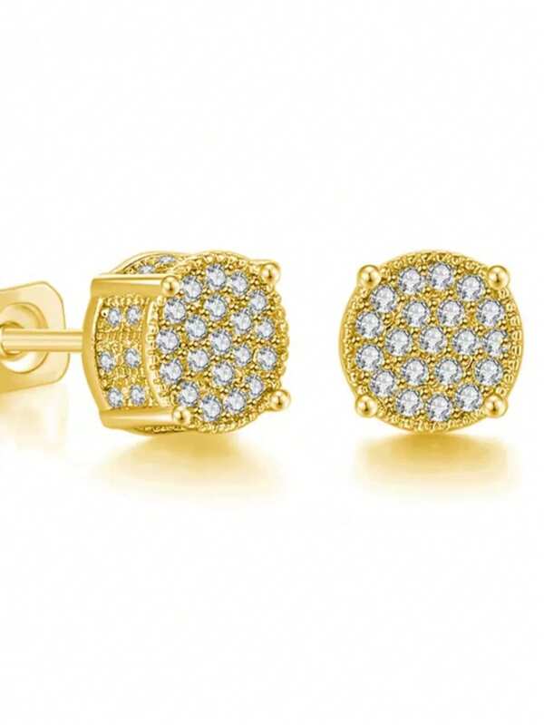 Europe & America Hot Sell Fully Diamond Hiphop Earrings, Micro-Inlaid Zirconia Plated Round Earrings
