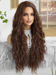 28 Inch Long Curly Synthetic Wig Without Bangs, Fluffy Ombre Brown-Golden Wavy Hair, Natural Appearance, Heat Resistant, Suitable For Parties, Cosplay, Daily Wear, Parties, Music Festivals, Mother's Day Gift, Graduation Ceremony And Other Occasions - Brown - View 7
