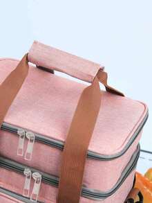 1Pc Pink Double Layer Insulated Lunch Bag, Leakproof Oxford Cloth Portable Lunch Box For Work, School, Picnic, Beach With Shoulder Strap, Side Pocket – Reusable And Easy To Clean, Hand Wash Bag For School School Accessories School Stuff - Multicolor - View 5