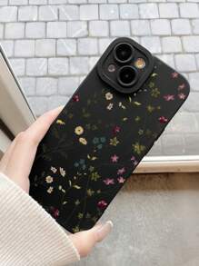 1 carcasă de protecție neagră cu model floral și frunze, cu acoperire completă, compatibilă cu Apple 16, 15, 14, 13, 12, 11 Pro Max și seria