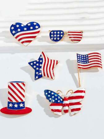 1 stuk legering emaille Amerikaanse verkiezingen onafhankelijkheidsdag vijfpuntige ster & vlinder Amerikaanse vlag pin broche accessoire