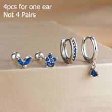 4 Stücke Ohrstecker Set mit Kubikzirkonia Sternblättern für Frauen, 18 Karat vergoldeter Edelstahl und Kupfer Ohrreifen Knorpel Schmuck