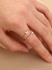 Nooxian 1pc Rose Gold Plated Butterfly Shaped Micro Paved Zirconia Open Ring - Rose Gold - View 4