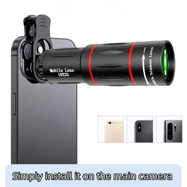 18X Monocular Zoom Lens Telephoto Lens 10cm/3.93inch For Camping Hunting Sports Watch The Game Compatible With IPhone/S Amsung/Xiao-Mi Most Smartphones, Mobile Phone Single Tube Telescope 18X External Telephoto Lens For Outdoor Photography, High-Definition Telephoto Lens Compatible With Iphone Android Phone For Summer Vacation, Travel, Creative Photography Phone Accessories, Phone Lens