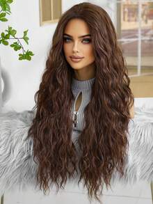 28 Inch Long Curly Synthetic Wig Without Bangs, Fluffy Ombre Brown-Golden Wavy Hair, Natural Appearance, Heat Resistant, Suitable For Parties, Cosplay, Daily Wear, Parties, Music Festivals, Mother's Day Gift, Graduation Ceremony And Other Occasions - Brown - View 8