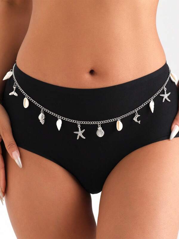 1 pièce Chaîne de corps pour femme avec accessoires de ceinture de taille, coquillage bohème, étoile de mer, coquillage de mer, l'étoile de mer est aléatoire