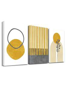 3pcs Modern Wall Art, Fashion Decorative Artwork, Minimalist Print Posters, Black Yellow Canvas Artwork Paintings, Elegant Wall Art, Classic Paintings, Room Aesthetic, Home Decoration, Ideal Gift, For Living Room, Bedroom, Bathroom, Optional Frame ,Wall Art With Frame