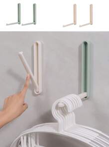 1PC Wall-Mounted Foldable Hanger Organizer - No-Drill Space-Saving Clothes Rack With Adjustable Hooks & Non-Marking Adhesive, Collapsible Storage For Bathroom/Balcony/Dormitory (Polished Finish)