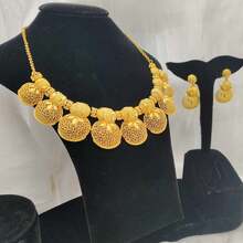 1 Set 3 Pieces Jewelry Set: 1 Necklace, 2 Earrings, Middle Eastern Dubai-Style Wedding Jewelry Set For Women, European And African Bridal Jewelry Set - Yellow Gold - View 6