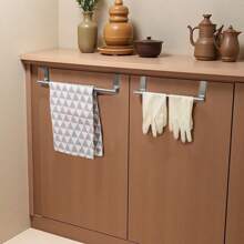 1pc No-Drill Stainless Steel Cabinet Door Frame Towel Hanger,Bathroom Single Bar Towel Rack, Towel Holder