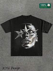 Men's Graphic Printed T-Shirt With Round Neck And Short Sleeve, Loose And Casual Short Sleeve T-Shirt In Summer, And Men's Daily Clothes. - 黑色 - 查看 1