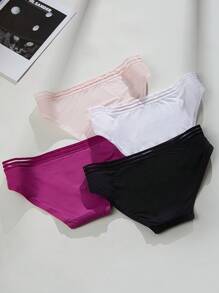 4 piezas de ropa interior de mujer con paneles de malla perforada de nailon y spándex sin costuras