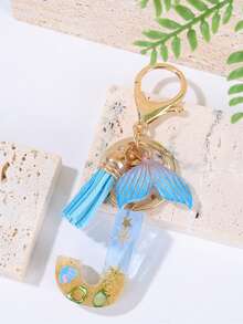 Summer Style Gradient Initial Letter Keychains For Women Beach Shells Charm Tassel Whale Ocean Style Car Keychain For Handbags Backpack Bag Charm Car Accessories School Cute Goth Y2k Halloween Accessories Teachers Day Christmas Gift Ideas