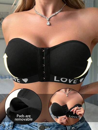 Front Button Closure Women's Bra With Backless Design, Soft & Comfortable Bra Without Wire, With Removable Bust Pads
