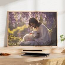 1 Pc Canvas Painting,Painting, Person, Lamb, Wisteria, Indoor, Wall - Hanging, Natural Scenery,Wood Framed Painting (1) Thickness 2.5 Cm/ 1 Inch-Home Decoration For All Occasions,Ideal New Year, Valentine's Day,Thanksgiving,Easter,Christmas Gift,Room Decoration Aesthetic,Wall Decoration Art,Perfect Gift,Autumn And Winter Wall Decoration,Living Room Decoration, Bedroom Decoration, Kitchen Decoration, Entry Decoration, Bathroom Decoration, Direct Wall Painting, High Quality Wall Painting Poster,Modern Home Decoration Stretched And Framed Ready To Hang