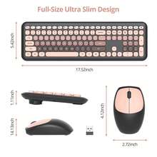 Quiet Wireless Keyboard And Mouse, Retro Typewriter-Style Full-Size Colorful Keyboard And Mouse Combo, Slim Design, Low-Noise Typing For Windows PC Laptop - Pink - View 7