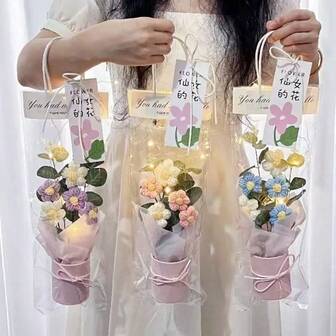 40cm Large Handmade Woven Flower Bouquet, Comes With Gift Bag, Suitable For Teacher's Day, Graduation Season, Mother's Day, Anniversary, Weddings, Home Decor, Birthday Gift For Her, Teacher's Day, Qixi Festival (Actual Product May Vary From Photos)