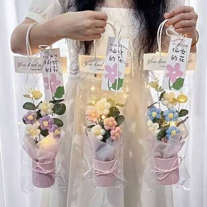 40cm Large Handmade Woven Flower Bouquet, Comes With Gift Bag, Suitable For Teacher's Day, Graduation Season, Mother's Day, Anniversary, Weddings, Home Decor, Birthday Gift For Her, Teacher's Day, Qixi Festival (Actual Product May Vary From Photos)