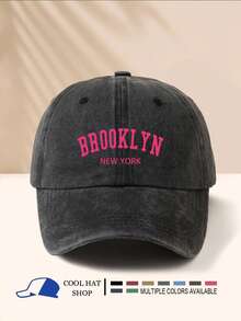 1pc Retro Pink Letter "Brooklyn" Printed Washed Baseball Cap, Vintage Hippie Hip Hop Curved Brim Sun Hat, Adjustable Unisex Snapback - Washed Cap - View 3
