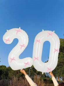 40" roze strikdecoratie witte cijfers folie ballonnen 0-9, roze strikdecoratie, geschikt voor verjaardagsfeestjes, Valentijnsdag, jubileum, bruiloft, Kerstmis, nieuwjaarsdecoratie