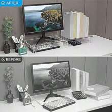 1pc 15.7" Acrylic Monitor Stand, Simple Multipurpose Transparent/Black Desktop Computer Display Holder Suitable For Office Desk, Laptop, Portable Computer, Automatic Pet Feeder, Storage Organization,School Supplies,Back To School