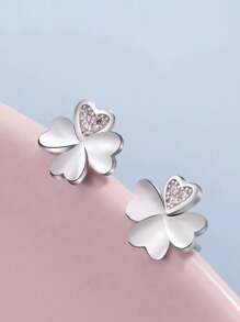 Boucles d'oreilles en argent sterling avec fleur à quatre pétales ornée de strass pour femmes, crochets d'oreille exquis, boucles d'oreilles avec perles et trèfle à quatre feuilles pour la Saint-Valentin