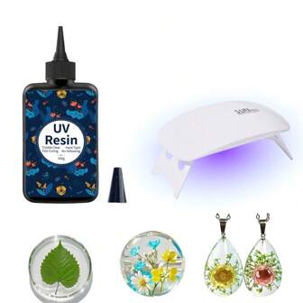 200g UV Resin Kit With 6 Lamp Beads Light - Larger Size And Upgraded Hard Type Crystal Clear Resin For Craft Jewelry Making