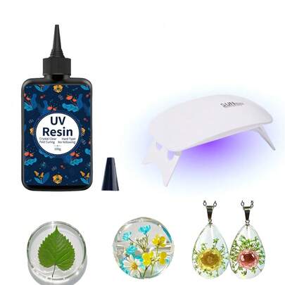 Bộ nhựa UV 200g, bao gồm 6 hạt LED - Kích thước lớn hơn, nhựa trong suốt đặc được nâng cấp, thích hợp cho việc làm đồ trang sức thủ công.