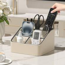 Remote Control Holder, PU Leather Small Desk Organizer Stylish Cute Desktop Organizer For Home Office Desk Accessories, Remote Caddy Bedside Nightstand Organizer For Women Men - Multicolor - View 5