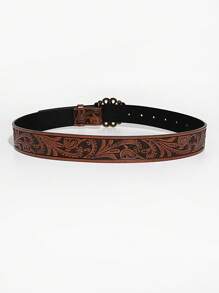 1pc Brown & Blue Agate Decor Royal Floral Embossed Waist Belt Jeans Accessory Versatile Summer, School Fall, Autumn, Halloween