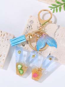 Summer Style Gradient Initial Letter Keychains For Women Beach Shells Charm Tassel Whale Ocean Style Car Keychain For Handbags Backpack Bag Charm Car Accessories School Cute Goth Y2k Halloween Accessories Teachers Day Christmas Gift Ideas