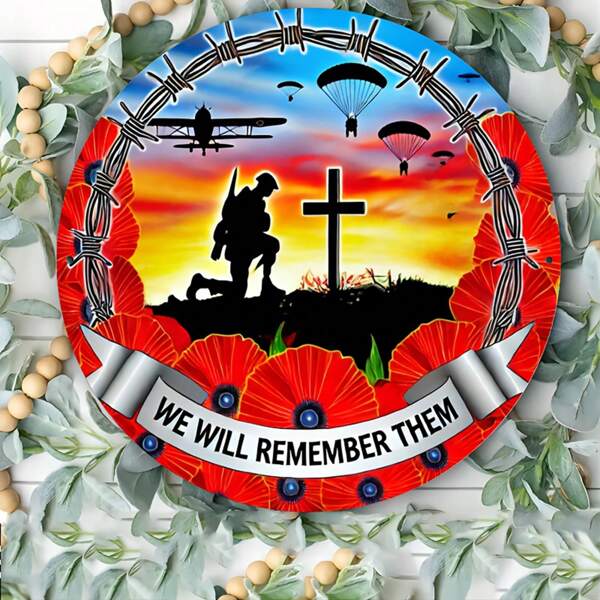 1pc "We Will Remember Them" Soldier Memorial Metal Wall Decor - Vintage Style Iron Sign With Airborne And Paratrooper Design, Easy To Hang, Durable - Ideal For Home, Office Decoration Or Gift, Memorial Day Decoration, Great For Room Decor