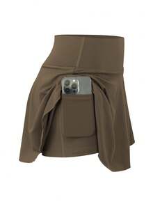 3 件套女式运动迷你裙搭配休闲高腰运动紧身裤，跑步短裙，带口袋