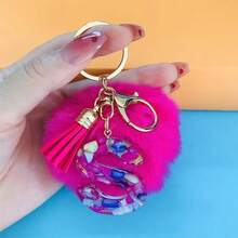 Llavero de letra inicial con pompón de moda para damas, accesorio colgante lindo de peluche, acrílico, llavero, anillo, bolso, mochila, colgante de coche, accesorio de coche, bolso, accesorio escolar, gótico, Y2K, accesorios de Halloween, regalo del Día del Maestro, ideas de regalo de Navidad - Rosa Fucsia - Ver 6