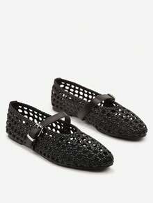 Crochet Ballerinas With Decorative Strap - Black - View 3