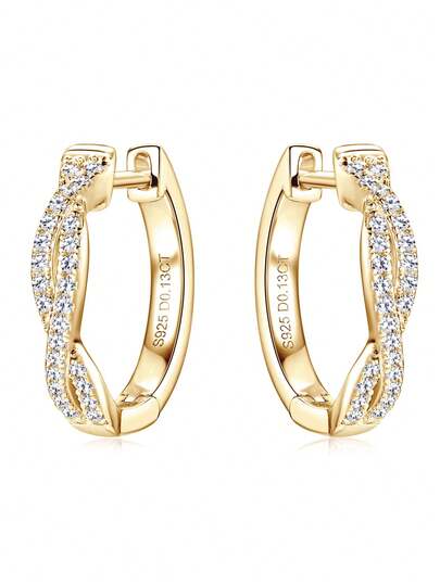 XUJIA 1 par moissanitörhängen, modeörhängen i 925 sterlingsilver, 1 mm rundslipad moissanit, tvinnad oändlighetssymbol, örhängen i 925 silver, smycken för fest, födelsedagspresent