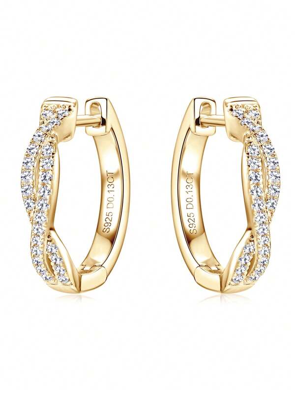 XUJIA 1 par de pendientes de moissanita para mujer de plata de ley 925, pendientes de aro de moda con moissanita de corte redondo de 1 mm, pendientes de mujer de plata 925 con diseño de infinito retorcido, regalos de joyería para fiestas y cumpleaños