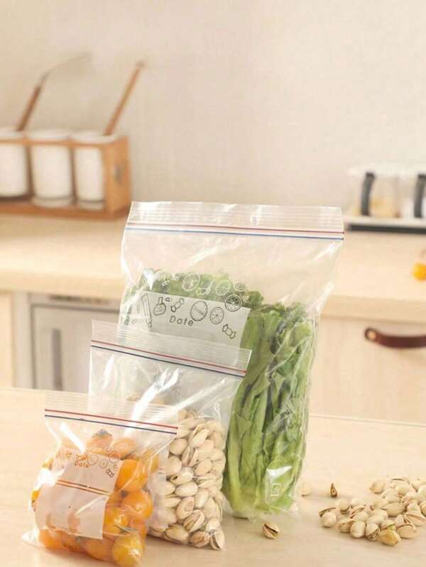 45pcs/20pcs/15pcs/10pcs Fresh-Keeping Bags, Double Sealed Fresh-Keeping Bags, Transparent Food Packaging Plastic Sealed Bags, Grains, Meat, Fruits And Vegetables, Double Ribbed Fresh-Keeping Bags