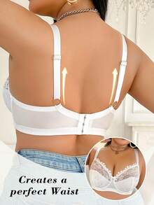 Plus Size Women Lace Patchwork Sexy Embroidery Design Soft Comfortable Underwire Bra - White - View 2