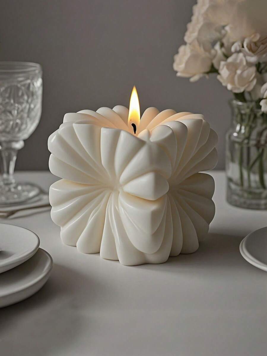 1pc 3D Cube Silicone Mold, Gypsum Mold, DIY Creative Silicone Mold, Square Candle Stand Silicone Mold - Unique Geometric Design And Simple Design, Suitable For Home Decorations And Festival Decorations. - White - View 1