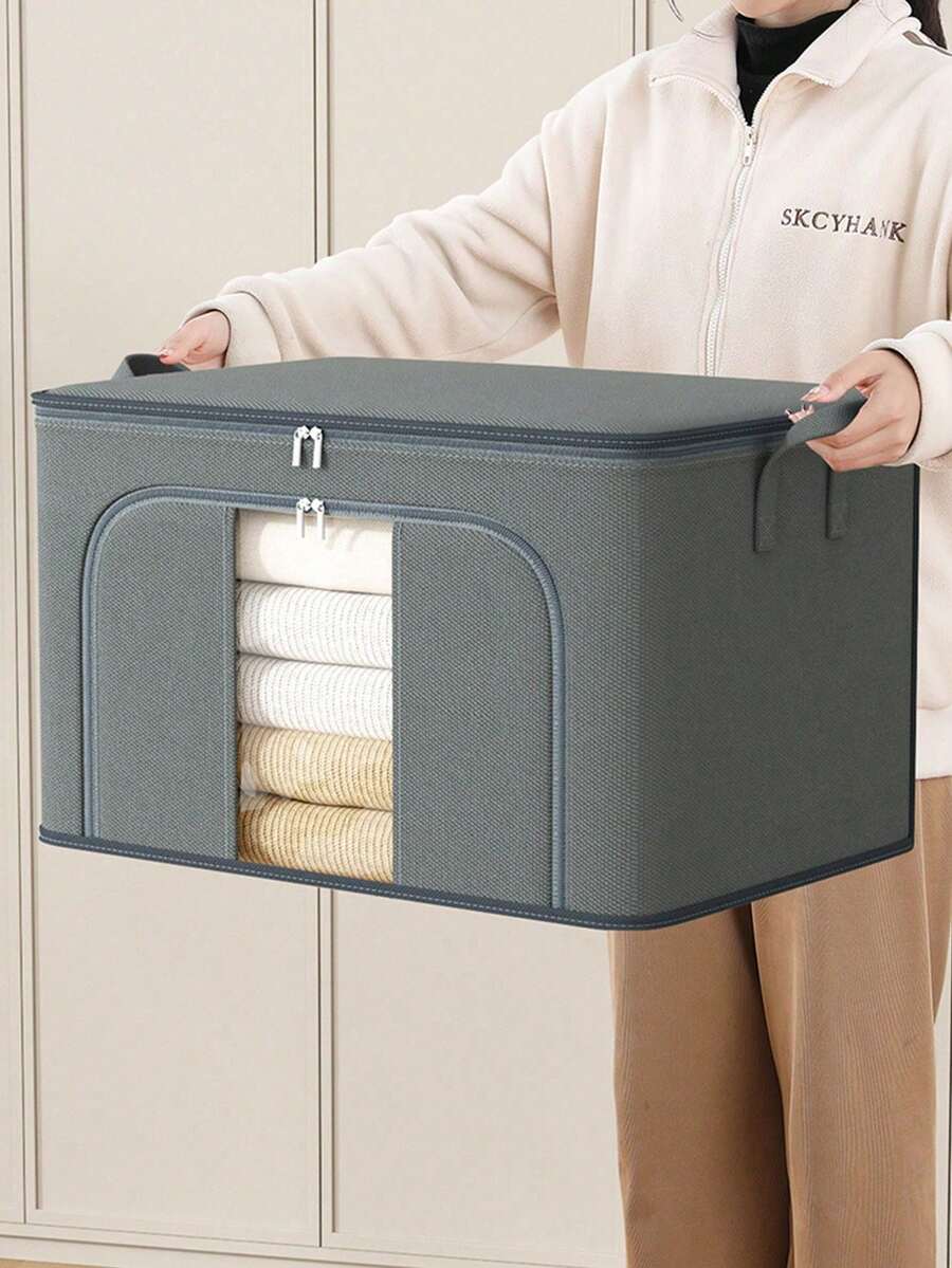 1 túi đựng quần áo màu xám, túi đựng chăn, túi phân loại quần áo trái mùa, có cửa sổ nhìn xuyên thấu để xem đồ bên trong, túi đựng đồ có khóa kéo đôi, sức chứa lớn không có khung thép bên trong, túi đựng đồ chuyển nhà, quai xách dày dễ di chuyển, thích hợp để cất giữ và phân loại đồ nhàn rỗi tại nhà, túi đựng đồ chơi - Xám - Xem 1