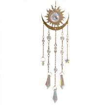 1pc Golden Flame Moon Crystal Pendant Sunlight Catcher Outdoor Garden AB Color Hanging Decoration Ornament,Halloween,Spooky,Autumn,Holiday,Festival,Home Decor ,Room Decor,Wall Decor Gifts Birthday Graduation
