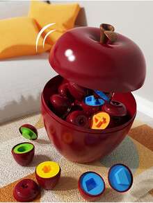 12 件苹果形状分类鸡蛋套装 - 蒙特梭利幼儿学习玩具，用于培养精细运动技能、形状和颜色识别，适合 10 个月以上婴儿的早期教育礼物（红苹果设计，男孩女孩圣诞节/生日礼物） - 酒紅色 - 查看 2