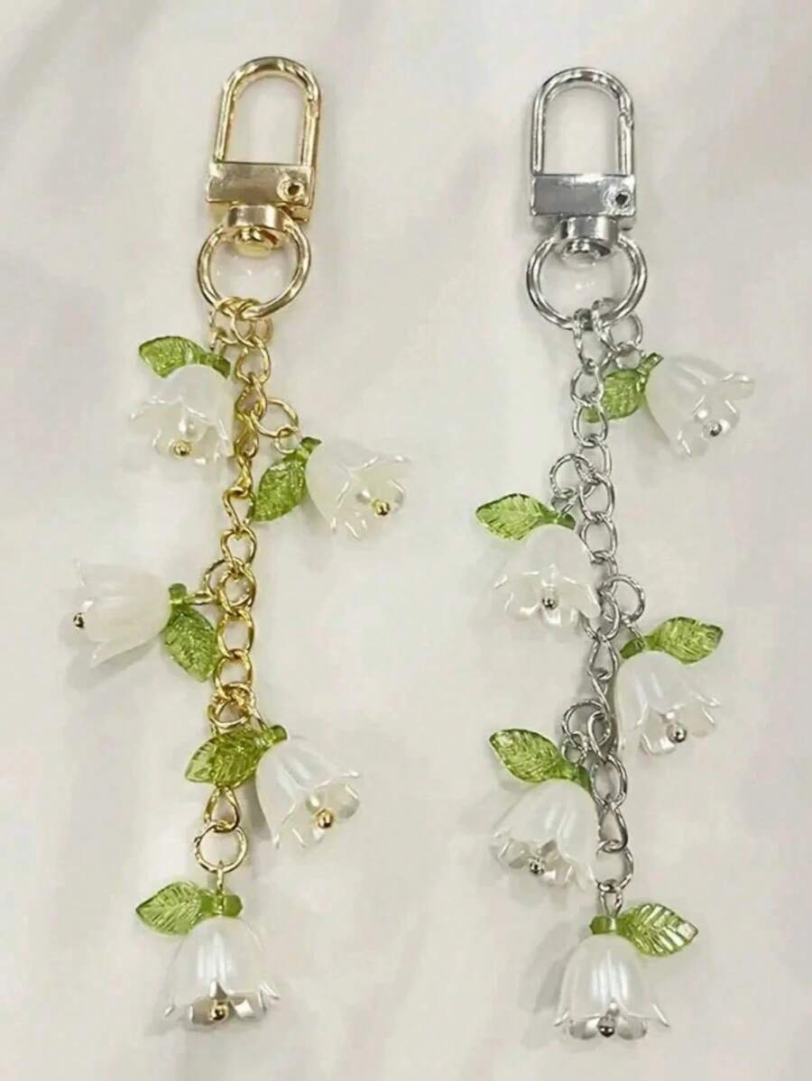 1件兰花仿珍珠钥匙扣流苏吊饰钥匙扣、钥匙扣配件、包包吊饰、汽车钥匙扣、耳塞盒装饰，女士礼物。可爱珍珠兰花钥匙扣、创意流苏钥匙扣、背包吊坠、包包装饰、生日/派对礼物 - 彩色 - 查看 1